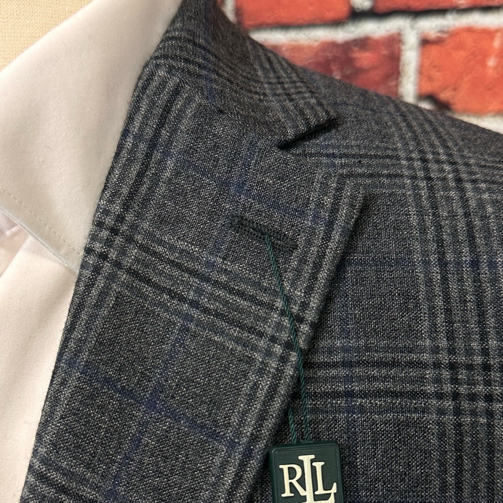 LAUREN RALPH LAUREN MENS BLAZER SIZE 38 GREY BLUE PLAID LEXINGTON FLEX JACKET - Picture 2 of 13